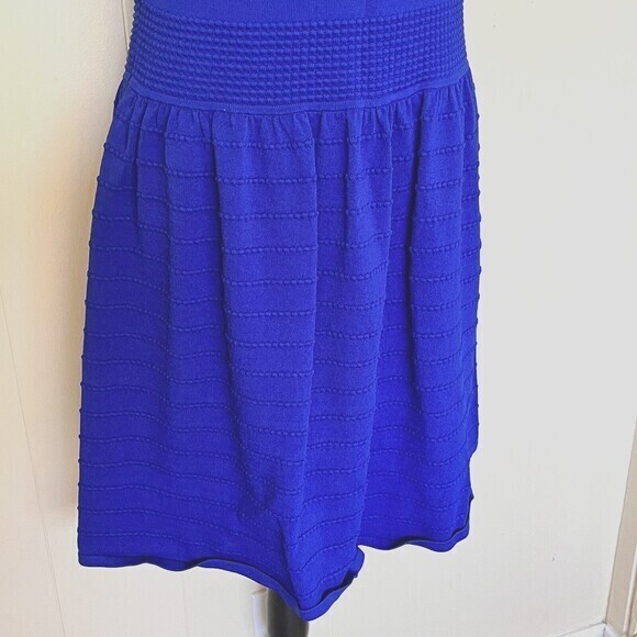 Eliza J Dress Womens XL Royal Blue 3/4 Sleeve Textured Fit-N-Flare Mini Rib Trim - Picture 5 of 13